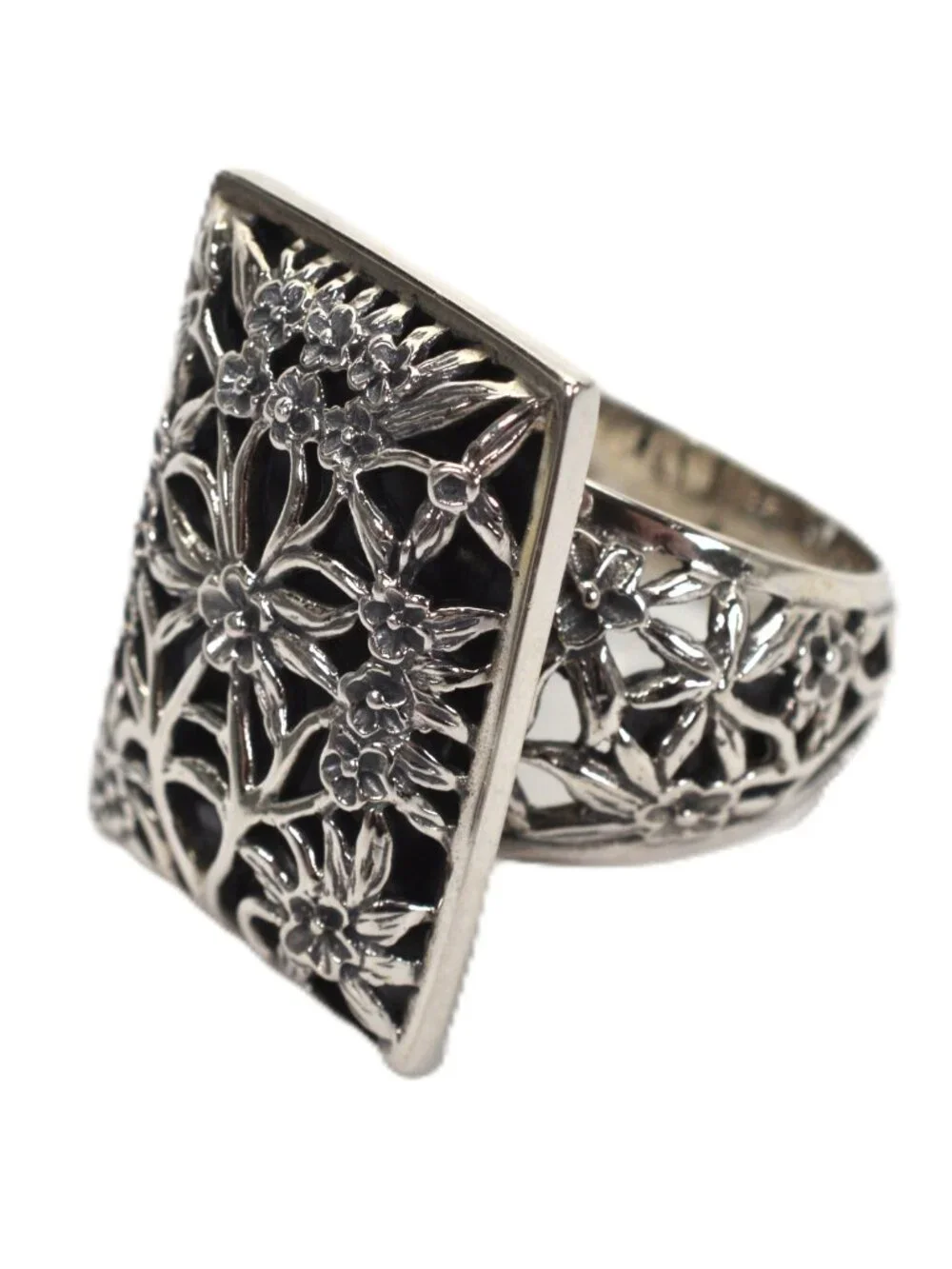 Designer EXEX Claudia Agudelo Sterling Silver Floral Statement Ring Size 9